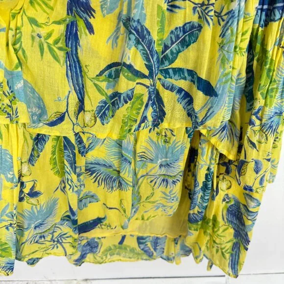 Banjanan Mercy Midi Dress Wrap Tropical Floral Bird Yellow Size Small S $370 EUC - Picture 7 of 16